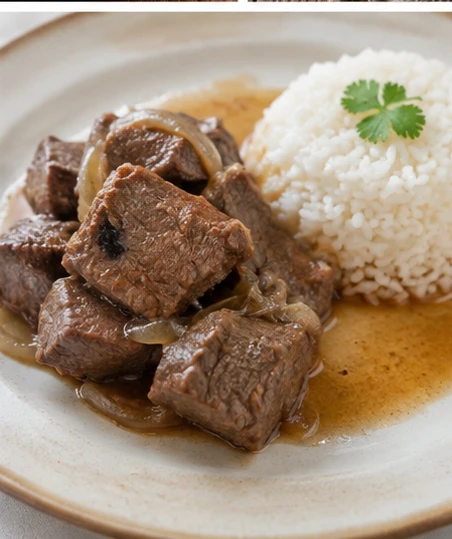 Carne al jugo con arroz